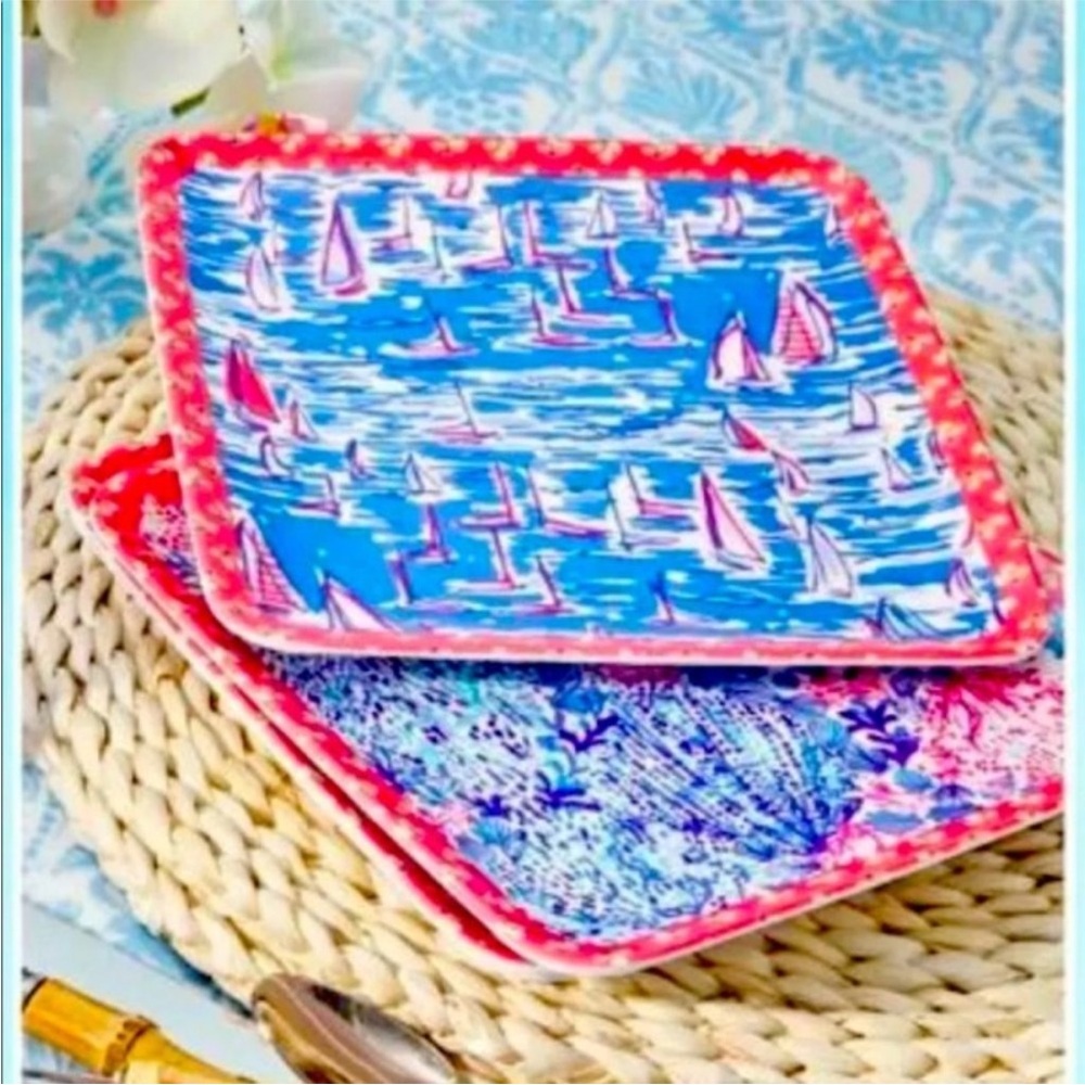 NWOB Lilly Pulitzer Set of 4 Square Melamine Plates Boatylicious Sway With Me